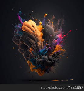 Paint splash, oil, liquid, smoke,  steam, bubbles, turbulence illustration on black background created by AI