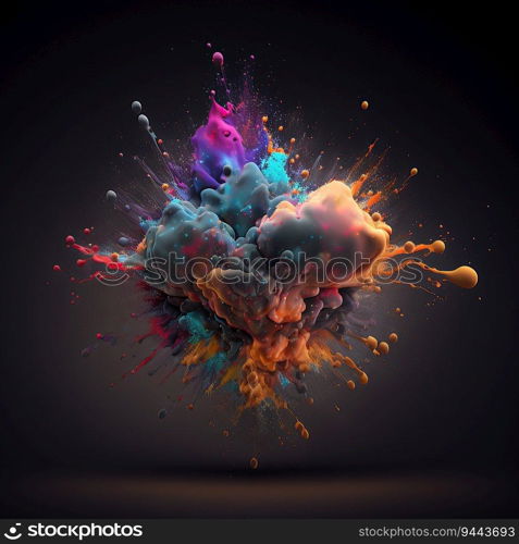 Paint splash, oil, liquid, smoke,  steam, bubbles, turbulence illustration on black background created by AI