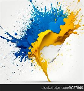 Paint spray spalsh blot in ukrainian blue and yellow colors. Generative AI. High quality illustration. Paint spray spalsh blot in ukrainian blue and yellow colors. Generative AI