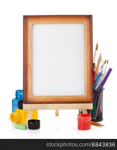 paint supplies and frame isolated on white. paint supplies and frame isolated on white background