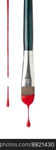 Paintbrush with red paint isolated over white background. Paintbrush with red paint