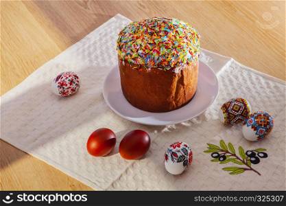 Painted Colorful Easter Eggs and egg bread
