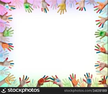 Painted colorful hands . Frame with hands