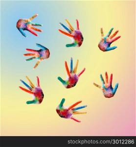 painted colorful hands. Set of colorful hand