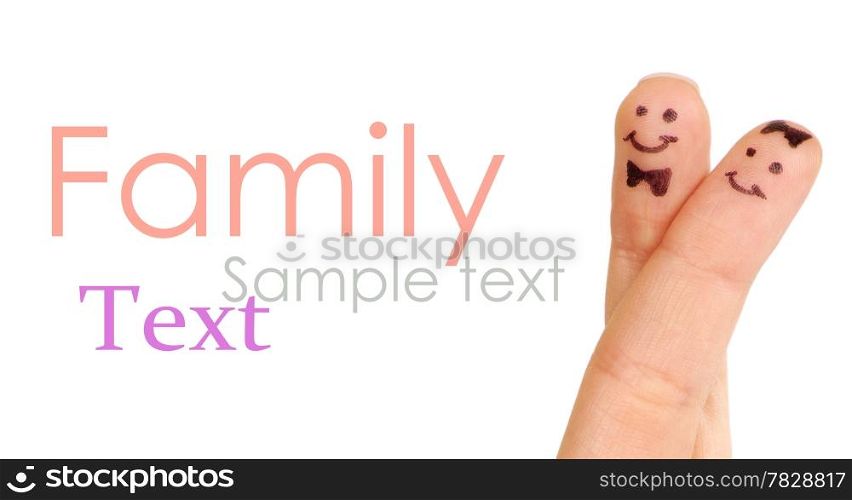 Painted couple of finger smiley isolated on white