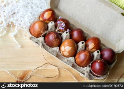 Painted red eggs prepared for Easter in a tray. Painted eggs prepared for Easter in a tray