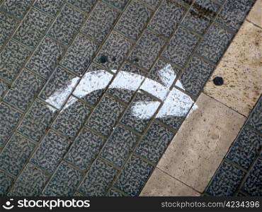 painted white arrow on a paved street