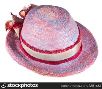painted woman summer straw hat isolated on white background