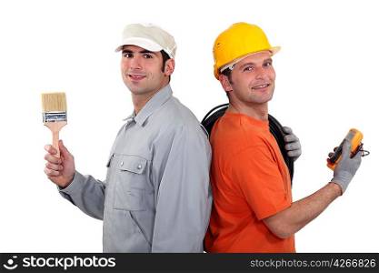 painter and electrician posing together