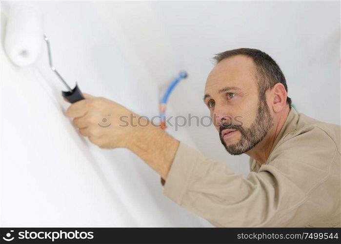 painter painting wall with roller