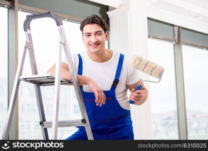 Painter repairman working at construction site