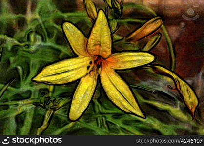 Painting of a Beautiful Yellow Lilly Flower
