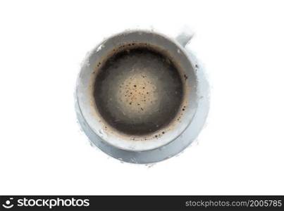 Painting of black coffee in a coffee cup top view isolated on white background. with clipping path.