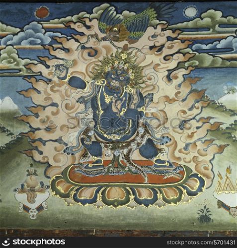 Painting of God Vaishravana in Tamshing Goemba, Chokhor Valley, Bumthang District, Bhutan