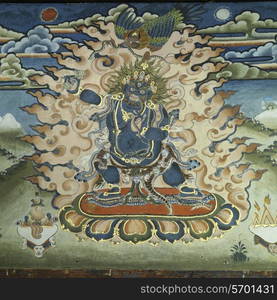 Painting of God Vaishravana in Tamshing Goemba, Chokhor Valley, Bumthang District, Bhutan