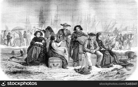 Painting Salon 1861, Migrants, by Th. Schuler, vintage engraved illustration. Magasin Pittoresque 1861.
