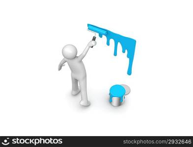 Painting the wall (3d isolated characters on white background series)