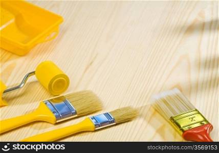 painting tools on wooden boards