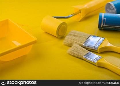 painting tools on yellow table
