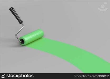 Painting with green paint on grey background