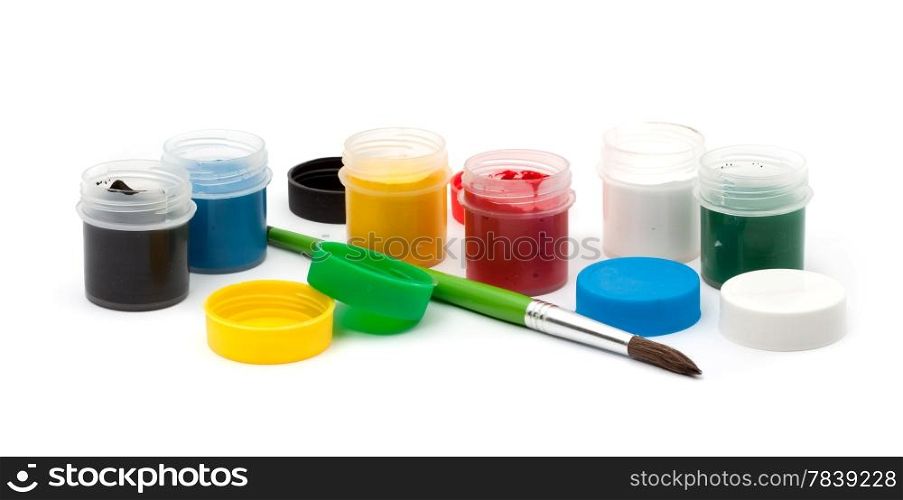 Paints with a paintbrush isolated on white background