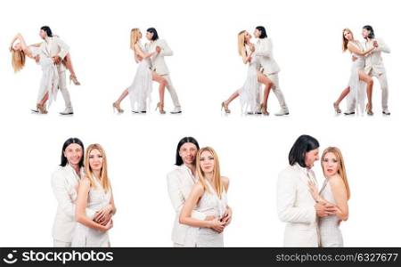 Pair dancing dances isolated on white