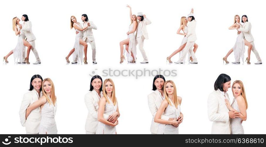 Pair dancing dances isolated on white