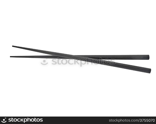 pair of a black wooden chopsticks over white, clipping path