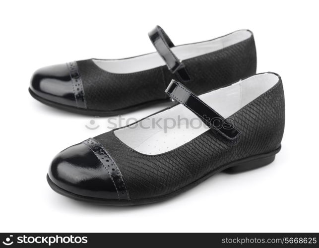 Pair of black female shoes isolated on white