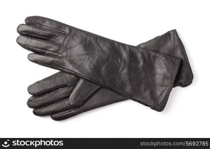 Pair of black leather gloves isolated on white