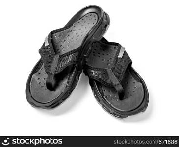 Pair of black mens flip flops isolated on white with clipping path