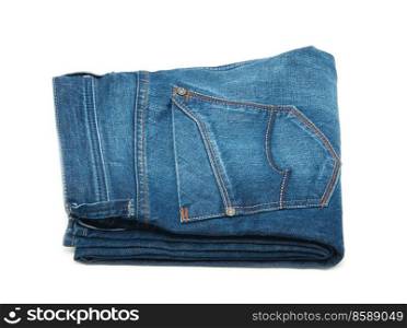 pair of blue jeans on a white background