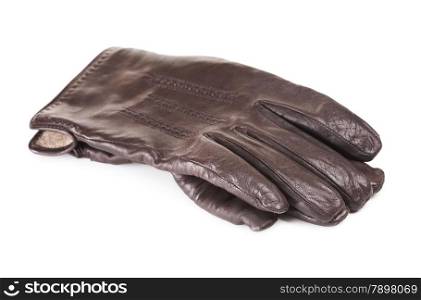 pair of brown men&#39;s leather gloves, isolated on white