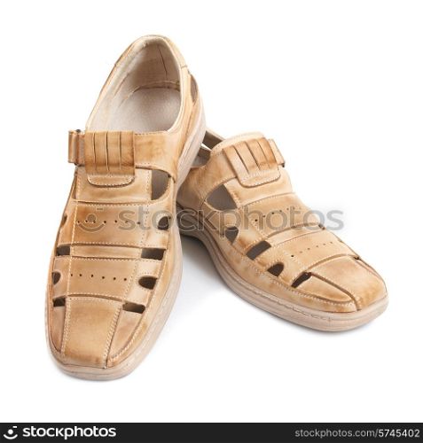 Pair of brown sandals shoes isolated on white background