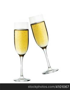 Pair of champagne glasses isolated on white background