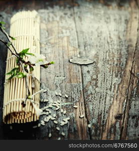 pair of chopsticks on rustic wooden background