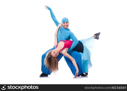 Pair of dancers dancing modern dance isolated on white