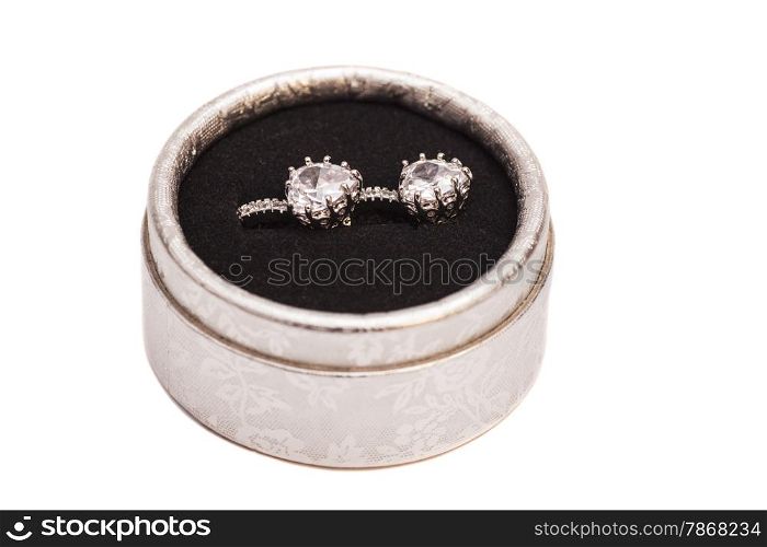 Pair of diamond crystal earrings in silver box