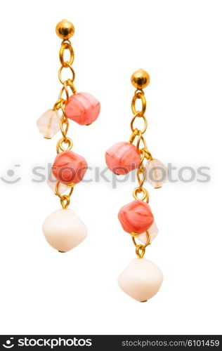 Pair of earrings isolated on the white background