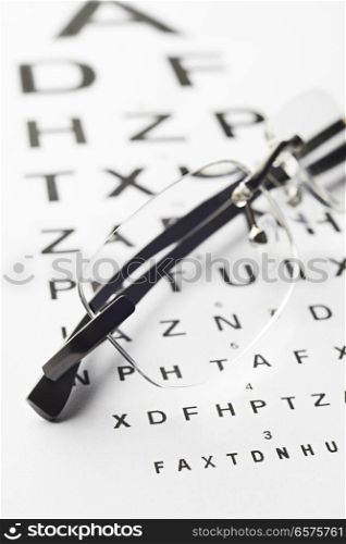 Pair Of Glasses On Opticians Sight Chart