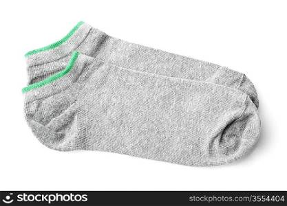 pair of gray sport socks isolated on white background