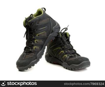 Pair of high-tech waterproof winter boots trekking. Isolate on white.