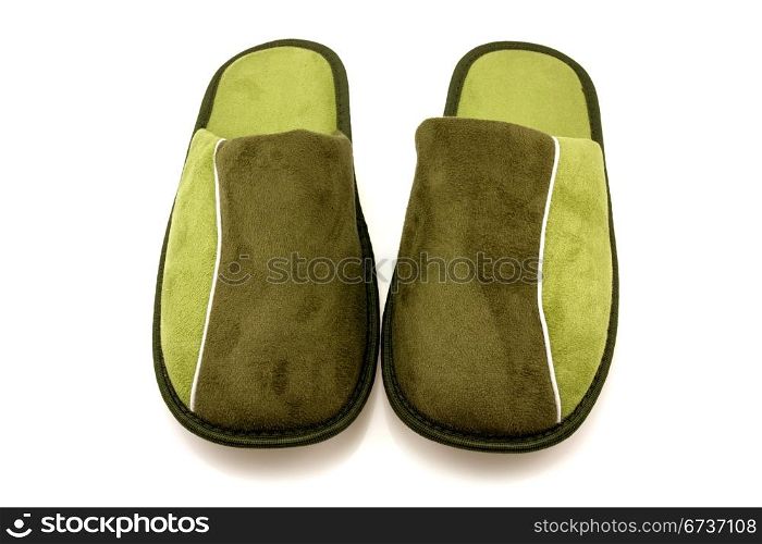 pair of house slippers on a white background