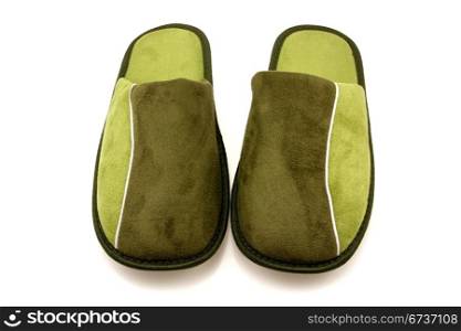 pair of house slippers on a white background