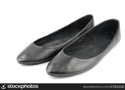 pair of lady leather ballet flat shoes isolated on white isolated background