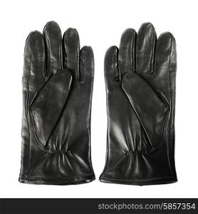 Pair of new mens black leather gloves isolated on white