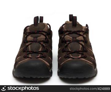 pair of new mens trekking shoes on a white background
