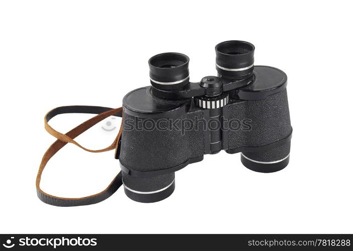 Pair of old black binoculars isolated on white