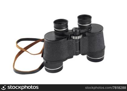 Pair of old black binoculars isolated on white