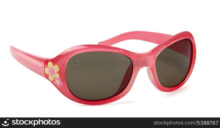 Pair of pink childrens sunglasses isolated on white